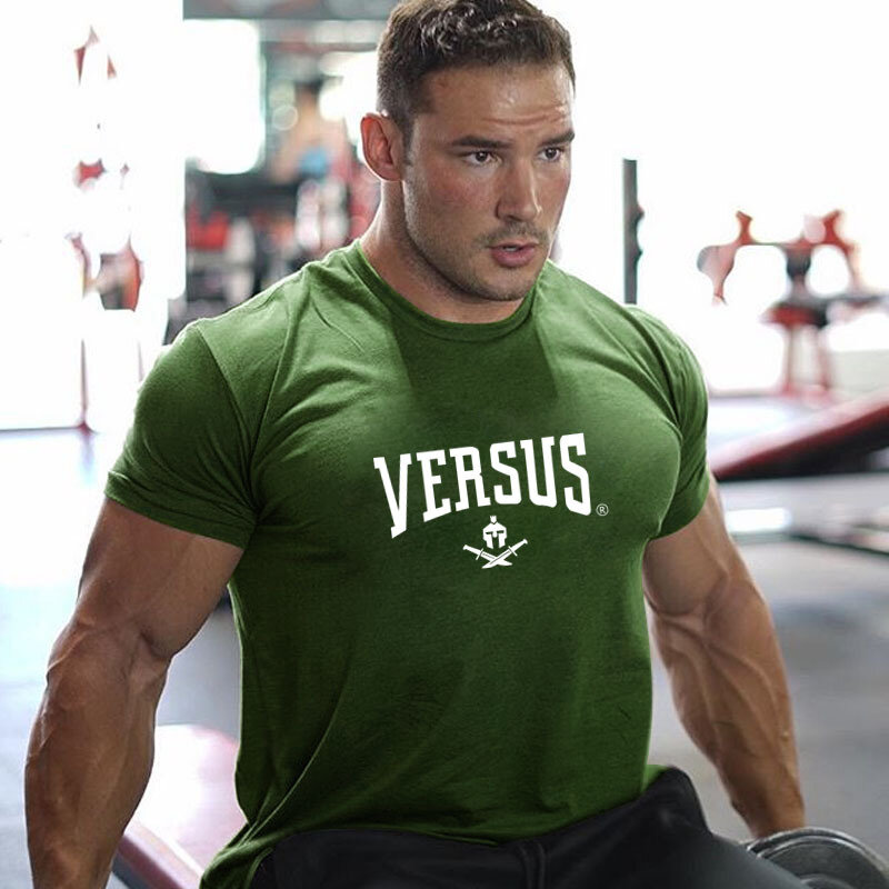 2021 New Brand Clothing Gyms Tight Cotton T-shirt Mens Fitness T-shirt Homme Gyms T Shirt Men Fitness Summer Tees Tops