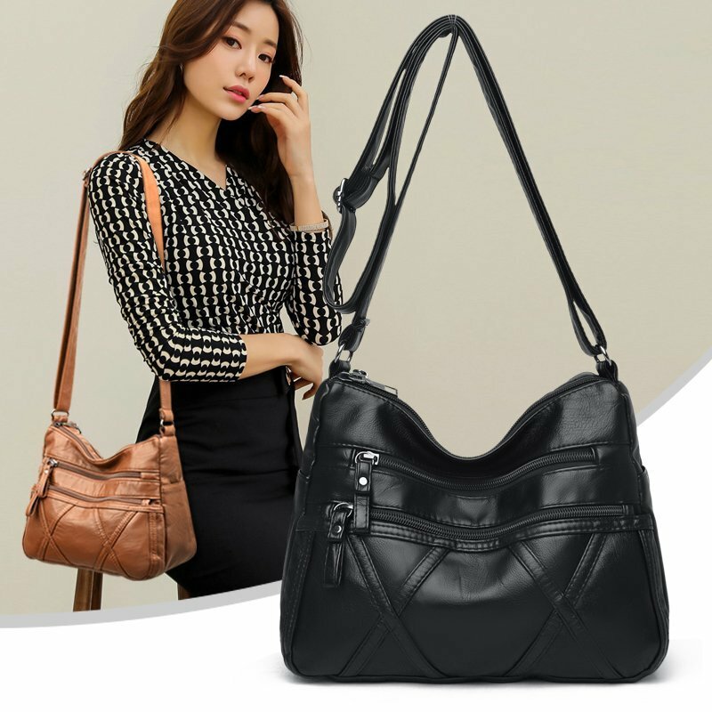 Высококачественные Женские сумки через плечо из мягкой кожи, многослойная классическая сумка через плечо, роскошная дизайнерская сумка и к...