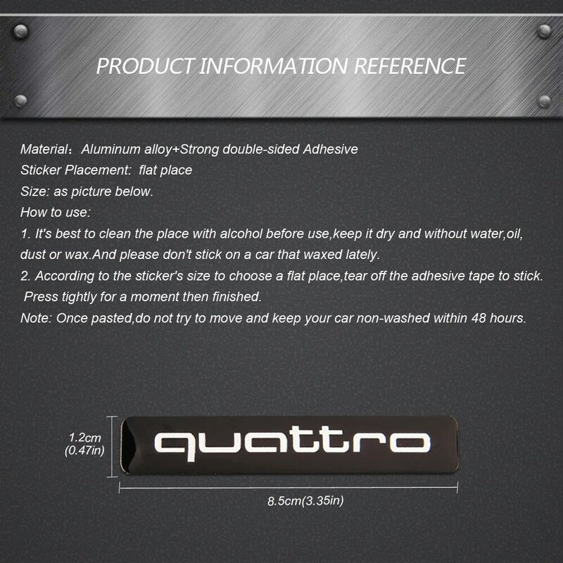 Quattro Car sticker for Audi A3 A4 A5 A6 A7 A8 S3 S4 S5 S6 S7 S8 RS3 RS4 RS5 RS6 Sport Emblem Aluminum Alloy Badge Accessories