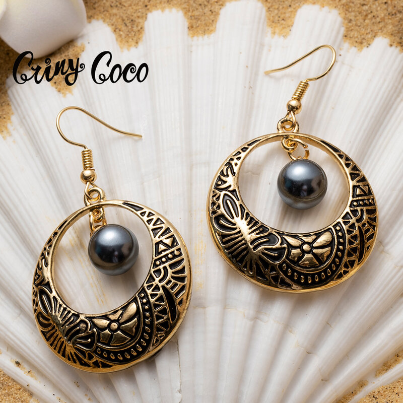 Cring Coco – boucles d'oreilles géométriques hawaïennes pour femmes, bijoux en plaqué or, goutte, fleur, feuille, à la mode