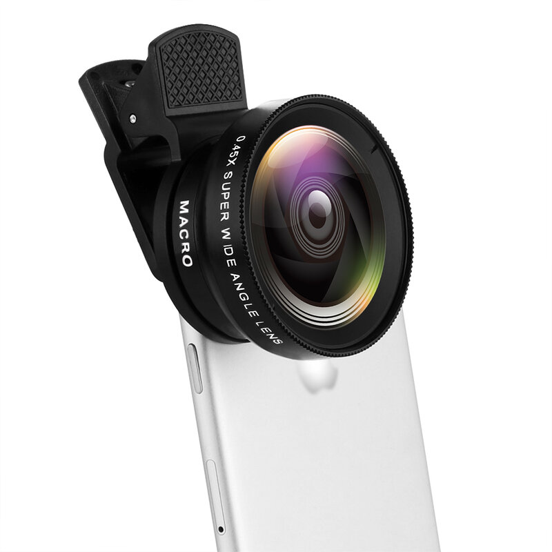 Obiettivo grandangolare 0.45x + obiettivo macro per telefono cellulare 12.5x immagini grandangolari HD, la fotomicrografia è adatta per la maggior parte degli smartphone
