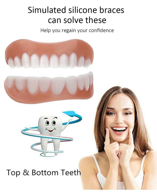 Dientes postizos superiores e inferiores de silicona, carillas de sonrisa instantánea, pasta de dentaduras, herramientas de higiene bucal