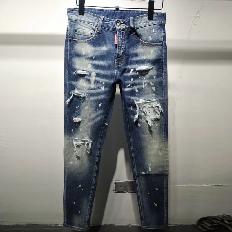 Calça jeans de alta qualidade, europeia, street d2, italiana, de moda jeans, elástica, com zíper, calça lápis, 2021