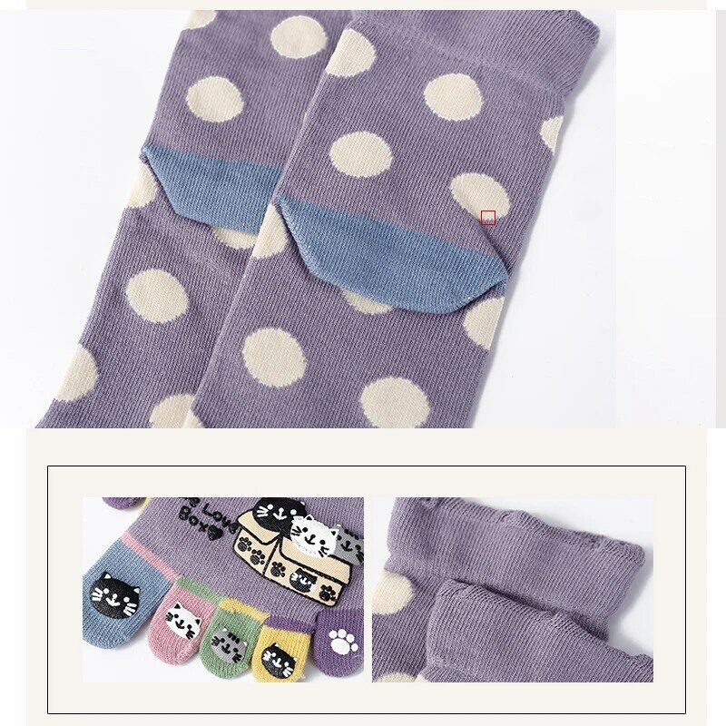 Calcetines tobilleros con cinco dedos para mujer, de algodón, transpirables, divertidos, Kawaii, japoneses