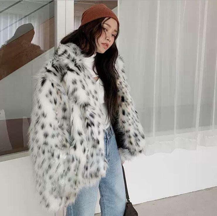 S/9Xl Women Winter Hairy Shaggy Tuscan Cat Leopard Fur Jacket Long Sleeve Furry Fur Women Jacket Short Section Outerwear K1384