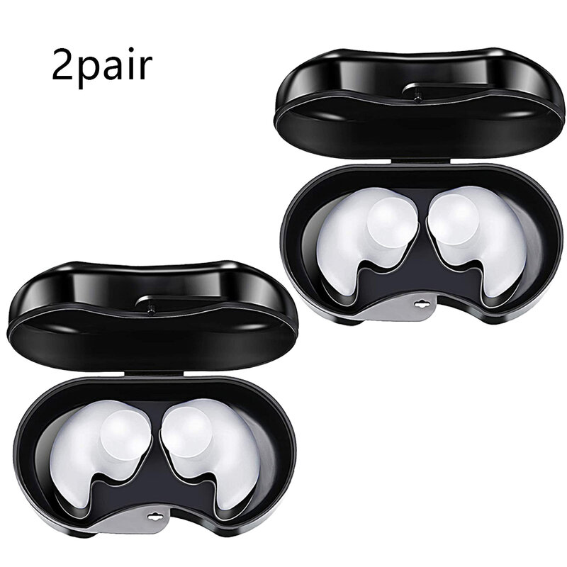 2Pairs Silicone Earplugs Soft Swimming EarPlugs Storage Box Noise Cancelling Reusable Hearing Protection For Bathing Surfing