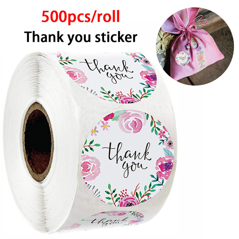 500 Buah/Rol Cukup Bunga Terima Kasih Stiker Label Segel untuk Pesta Pernikahan Kebaikan Buatan Tangan Amplop Alat Tulis Bulat Stiker