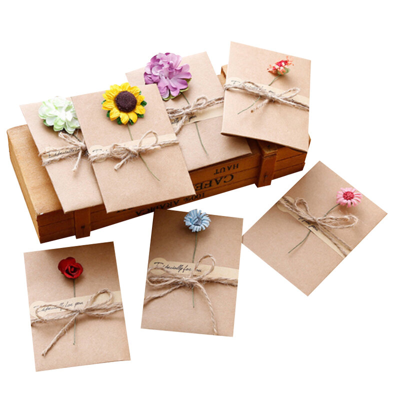 3 Pack/lot Kertas Kraft Antik Kartu Kertas Ucapan Bunga Kering dengan Amplop Hadiah Pesan Undangan Alat Tulis Pesta Pernikahan
