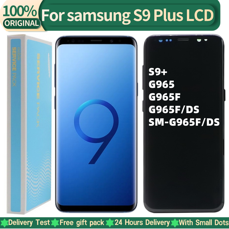 Digitizer AMOLED Asli untuk SAMSUNG Galaxy S9 Plus Layar LCD Layar Sentuh Digitizer S9 Plus G965 G965F Pengganti dengan Dots