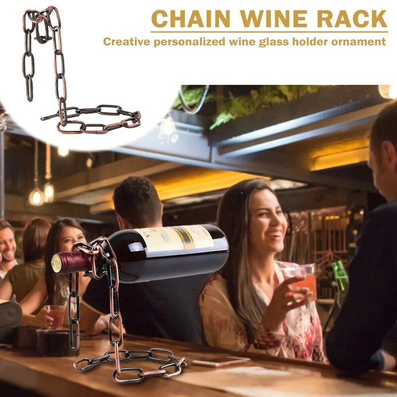 Magical Hanging Chain Wine Display Bracket Retro European Glass Stand Decor European Retro Portable Wrought Iron Wine Rack
