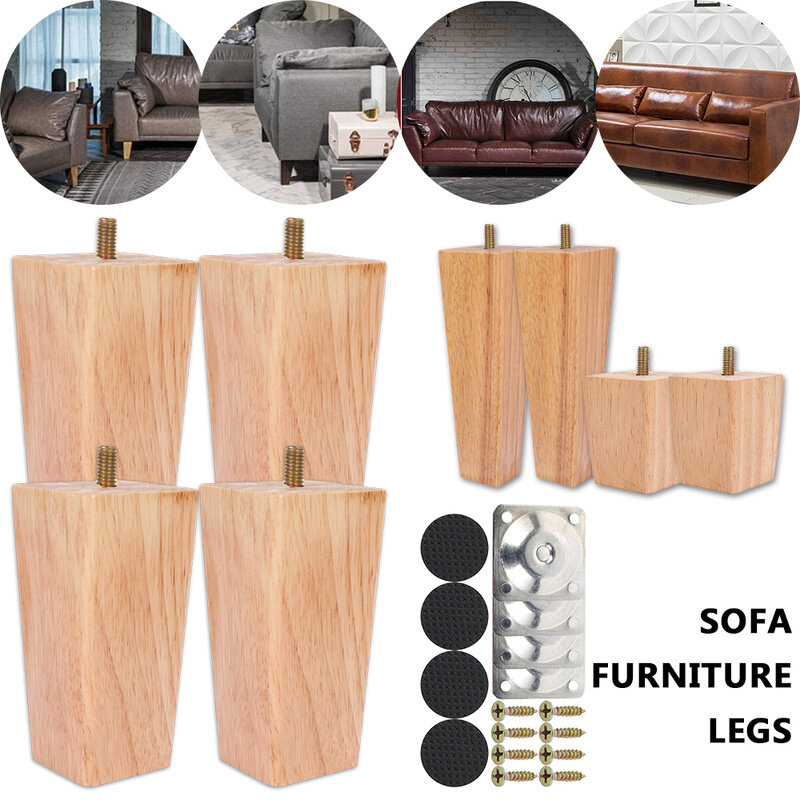 4 X Solid Wood Furniture Feets Sofa Cabinets Beds Leg Square Legs for Settee Table Home Furniture Accessories 60/100/150mm
