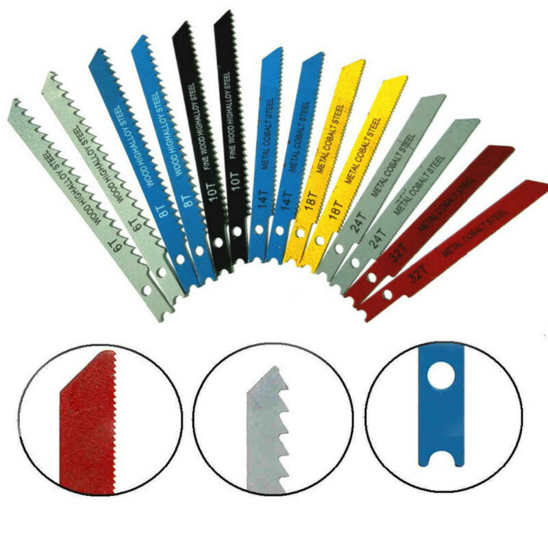 14Pcs U-shank Jig Saw Blade Set Assorted Metal Steel Jigsaw Blade Fitting for Wood Plastic Cutting Tools