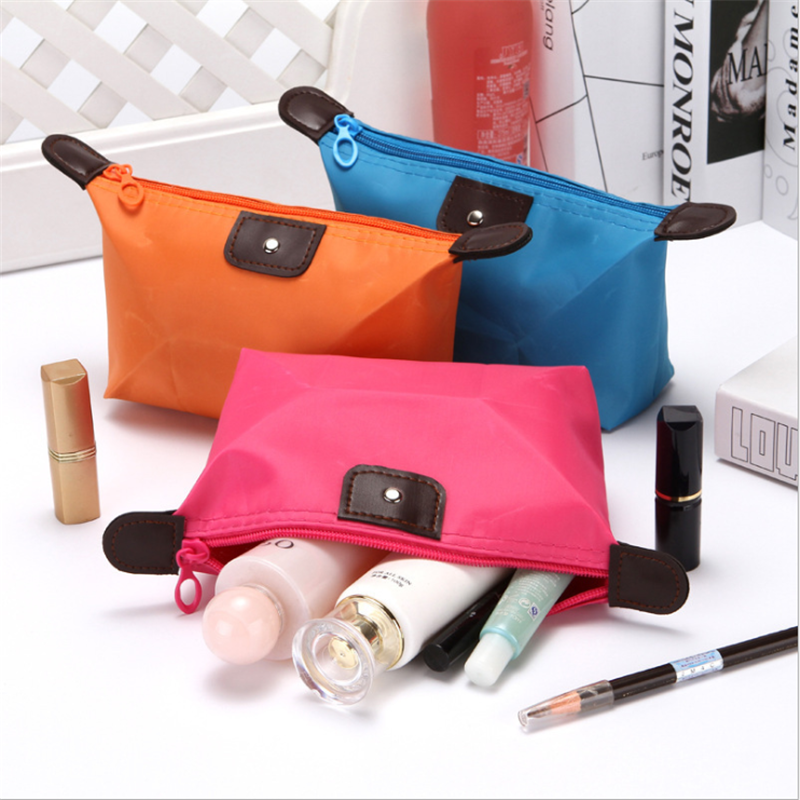 Bolsa de maquillaje de Color sólido de nailon para mujer, Mini bolsa organizadora de viaje, bolsa de cosméticos para chica, neceser con cremallera