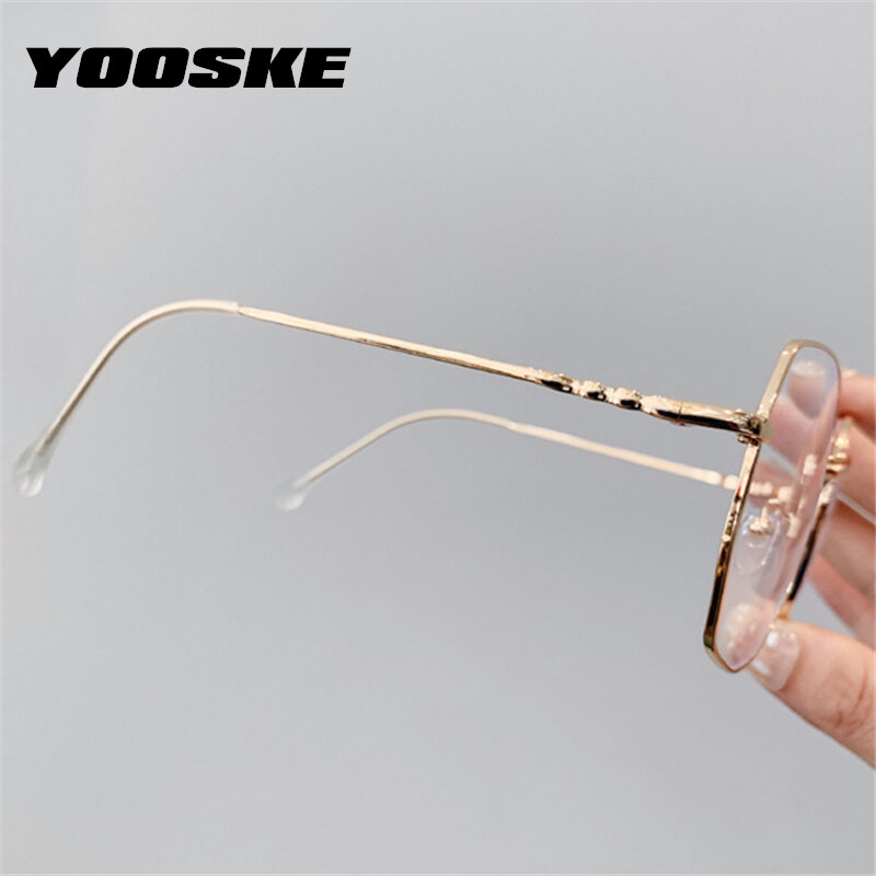 YOOSKE przezroczyste okulary ramki damskie Retro ponadgabarytowe okulary optyczne kobiece mody nieregularne metalowe oprawki do okularów korekcyjnych
