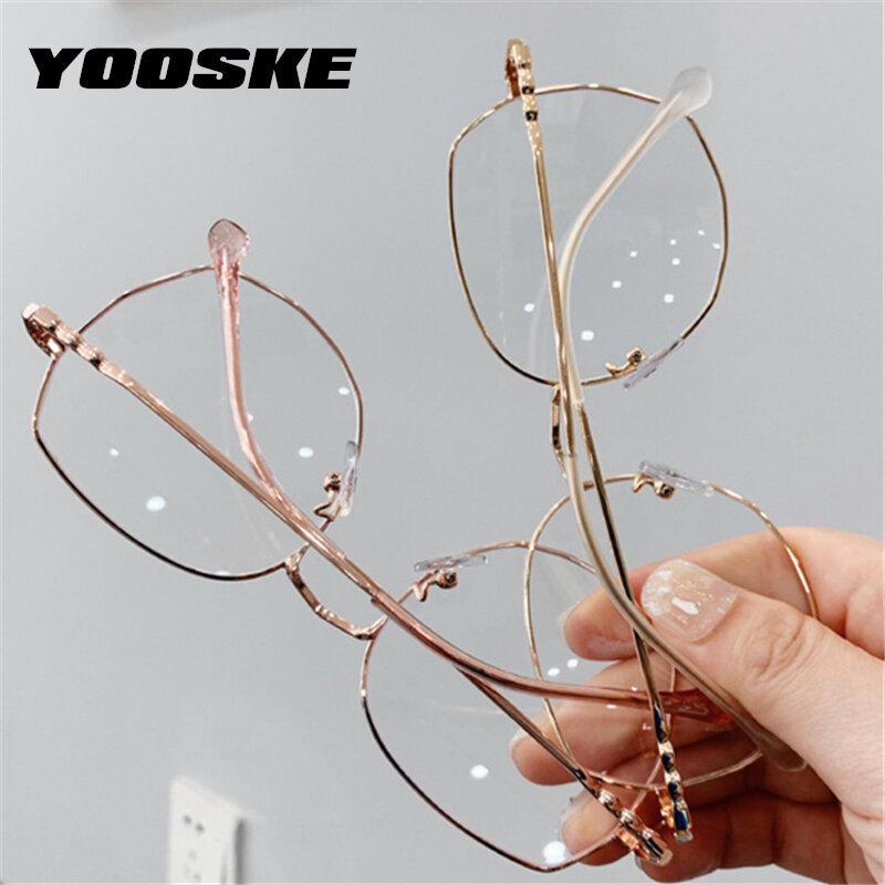 YOOSKE إطارات النظارات شفافة النساء الرجعية المتضخم النظارات البصرية الإناث الموضة غير النظامية إطار معدني قصر النظر