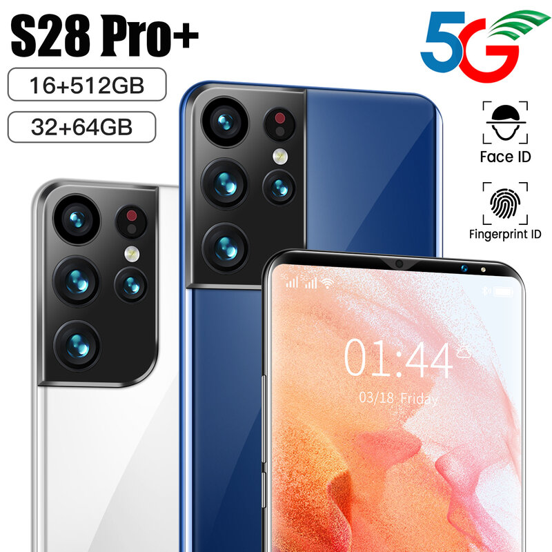 Factory Sale New S28 Pro Global Version 6.1 Inch Full Screen 16GB 512GB 32MP 64MP Face ID Gaming Mobile Phone 6000mah Deca Core