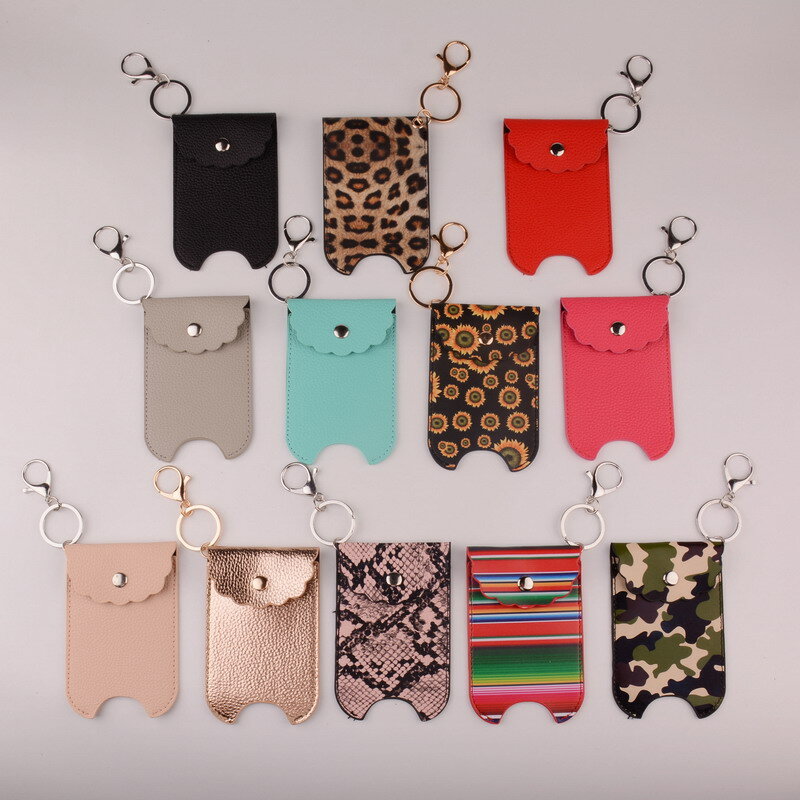 2021 New Fashion Perfume Bag Keychain for Women Men Trendy PU Leather Cute Wavy Leopard Rainbow Keychain Purse Small Bag