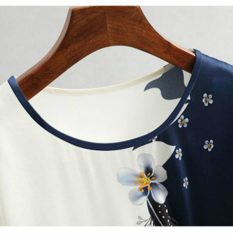 2021 novas mulheres de seda cetim blusas plus size batwing manga vintage impressão floral blusa senhoras casual manga curta topos