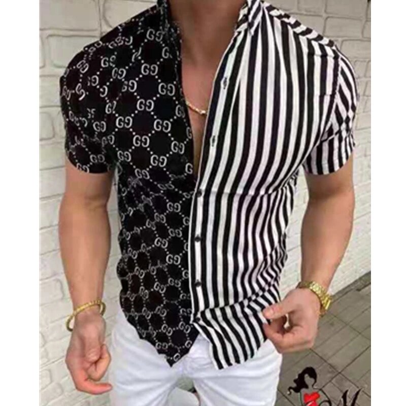 Мужская Повседневная рубашка с принтом, однобортный Кардиган с коротким рукавом, весна-лето 2021