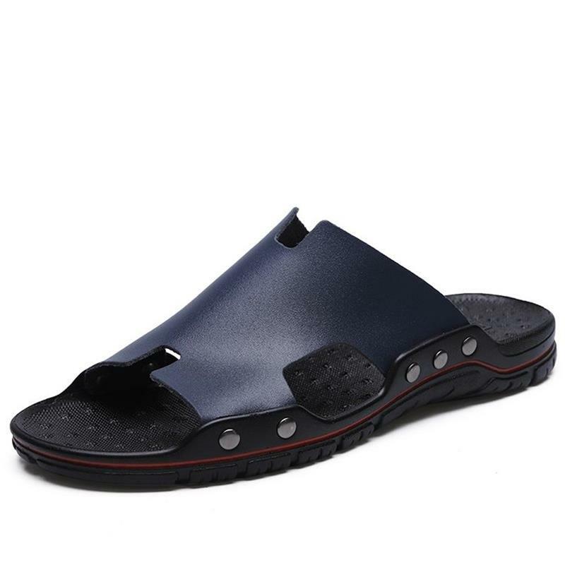 Zapatos de moda de verano para hombre, zapatillas cómodas y geniales de PU de Color sólido, con agujero Simple y Punta abierta, KS111, novedad de 2021