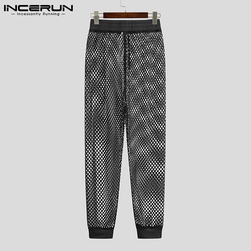 INCERUN – pantalon en filet pour hommes, Style décontracté, Sexy, transparent, taille élastique, cordon de serrage, nouvelle collection S-5XL 2021