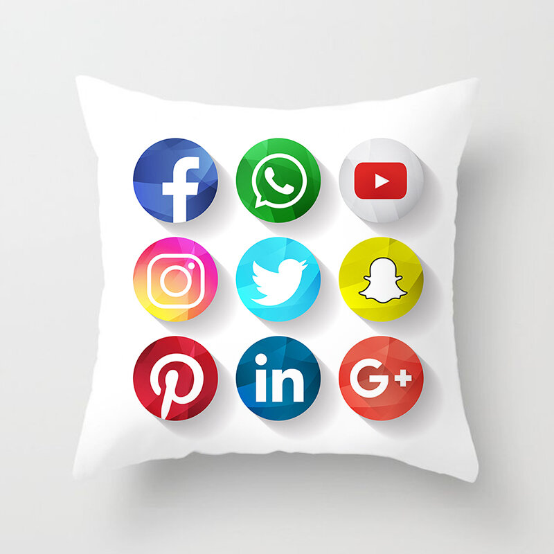 Capa de almofada decorativa com logo do facebook youtube, capa de decoração para casa snapchat instagram, travesseiros de decoração de casamento e natal