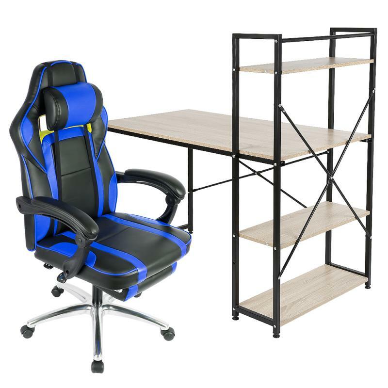 Chaise d'ordinateur de jeu, bureau, maison avec coussin de pied, inclinable, sport, HWC, 1 pièce