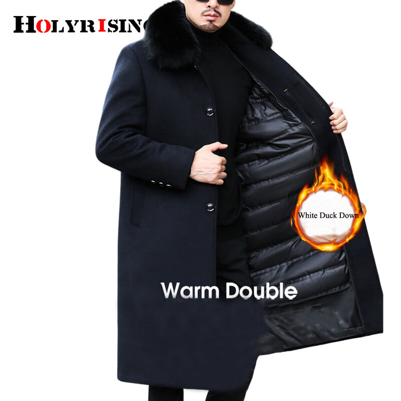 Men White duck down coat winter Extended long wool coat big fur collar Removable lining chamarras para hombre winter 19742
