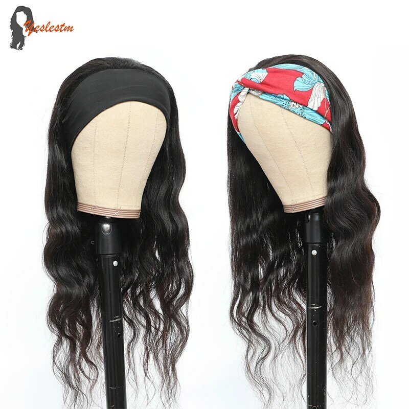 Yeslestm Headband Human Hair Wigs For Women Brazilian Body Wave Highlight Ombre Honey Blonde 4/30 Brown Scarf Wig Pre Plucked