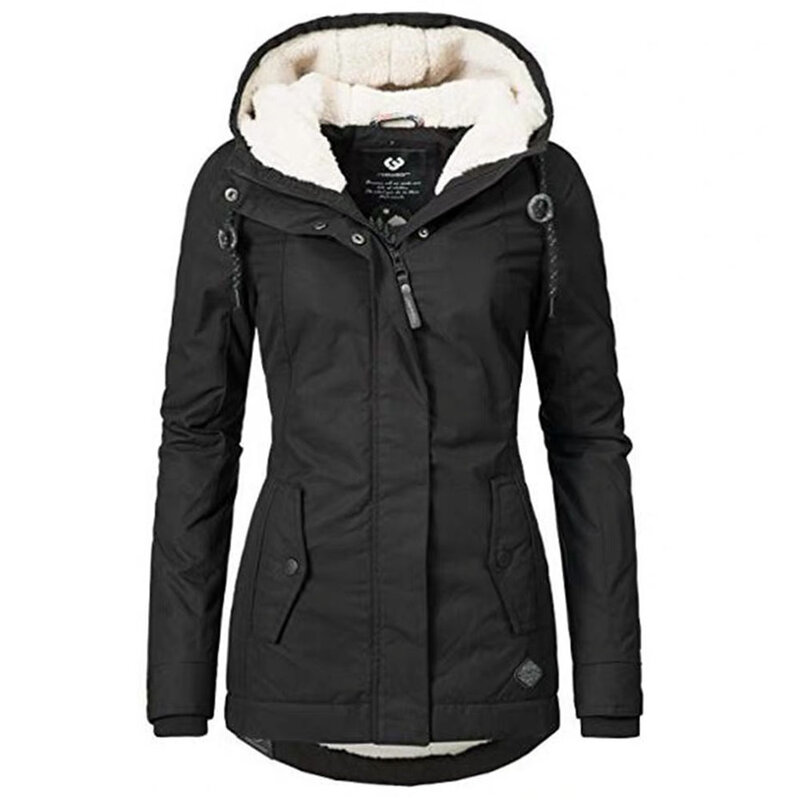 女性用パッド入りコットンジャケット,フード付きコート,カジュアル,厚手,暖かいゴシック,黒,アウター