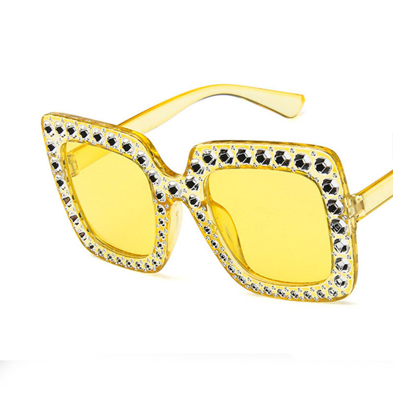 Big Square Rhinestone Vintage Sunglasses Luxury Brand Designer Sun Glasses For Women Fashion Crystal Oversize Sunglasses Eyewear