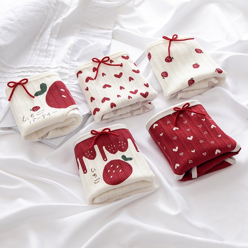 Japanischen Stil Atmungs Unterwäsche Niedliche Unterwäsche Liebe Erdbeere Höschen Frauen Unterwäsche Baumwolle Gabelung Taille Weiche Höschen