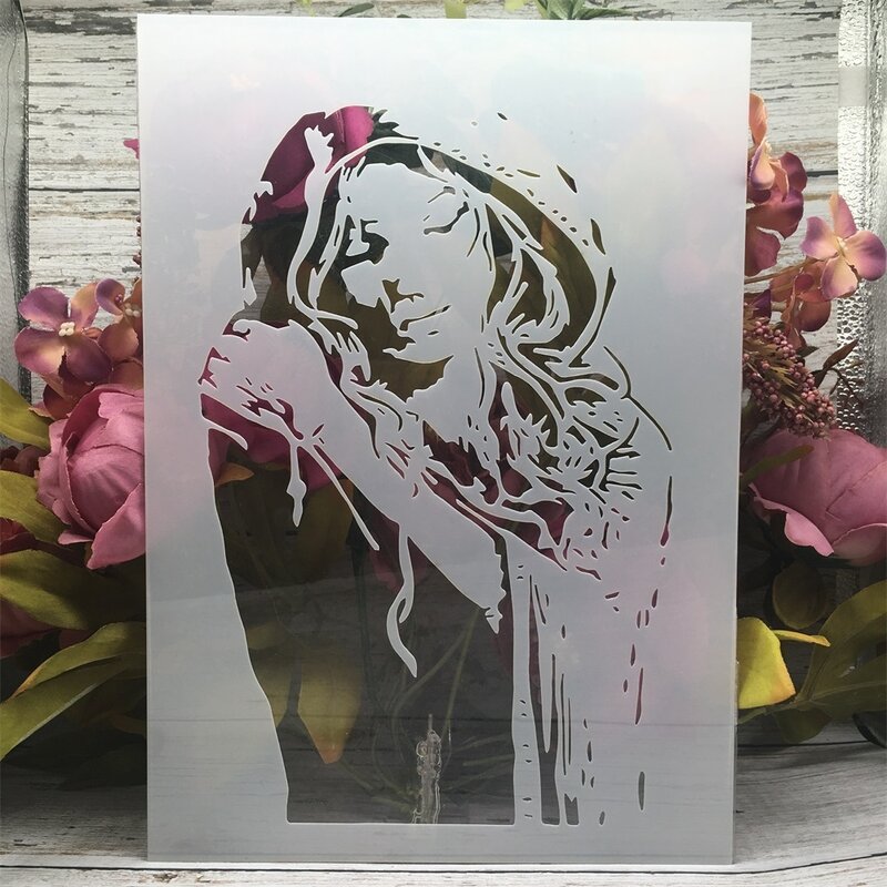 A4 29cm Sleep Girl Woman DIY Layering Stencils Wall Painting Scrapbook Coloring Embossing Album Decorative Template
