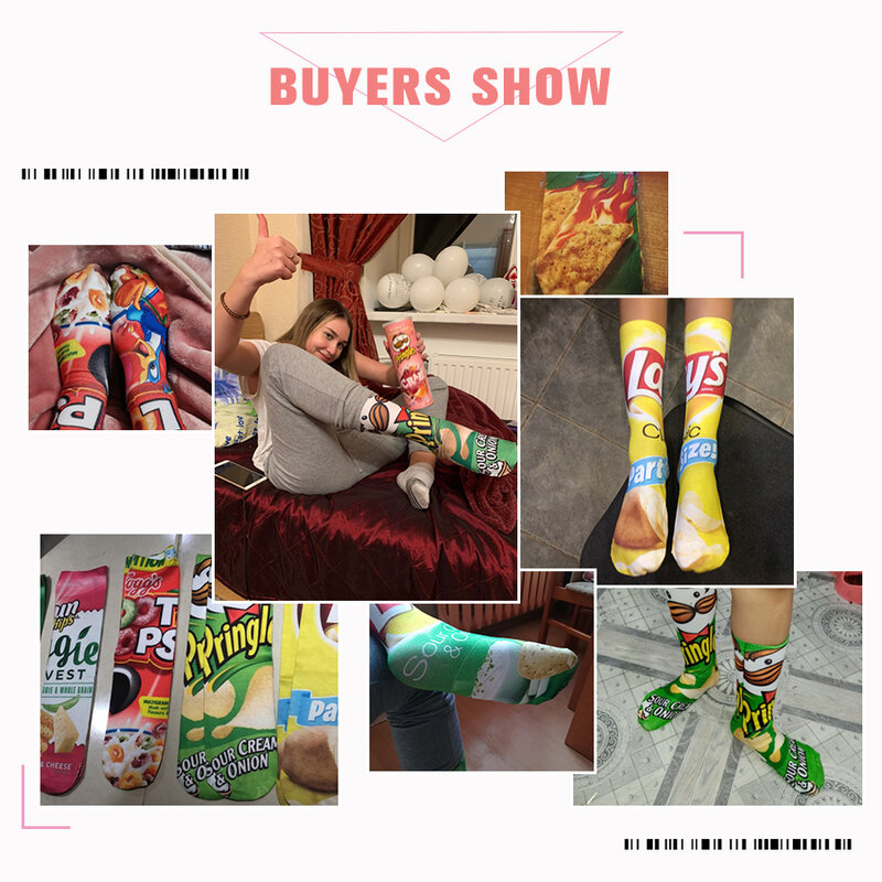 Хлопковые носки с художественной 3D печатью, носки унисекс с принтом картофельных чипсов, шоколада, фруктов, конфет, забавные носки для мужчи...