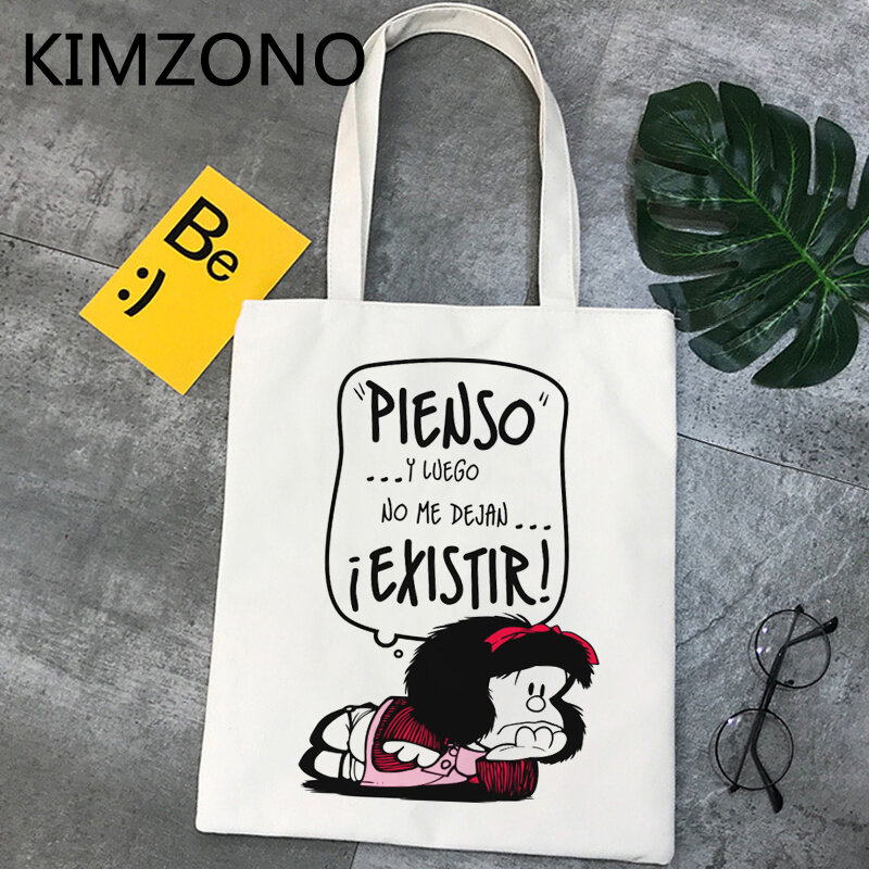 Mafalda sacola de compras lona reciclar bolsa bolsa bolsa bolsas reutilizáveis tecido sacola saco toile