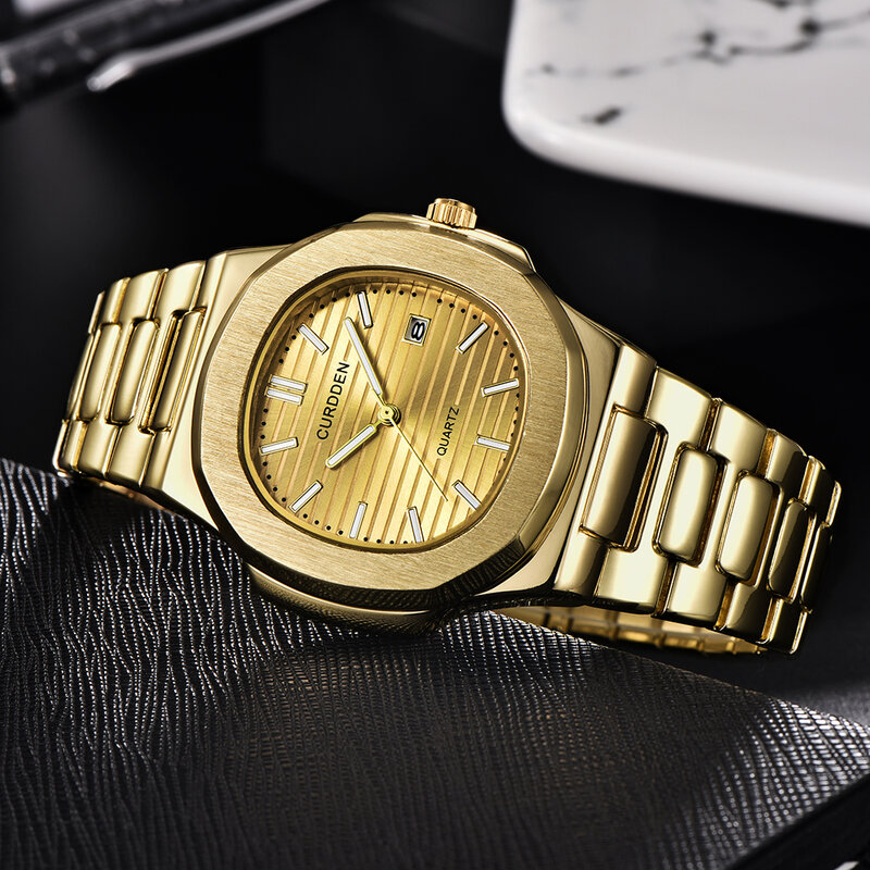 Gold Uhren Herren Luxus Design Business Quarz Armbanduhr Männer Wasserdichte Edelstahl Stunde Analog Sport Uhr Für Männer Uhr