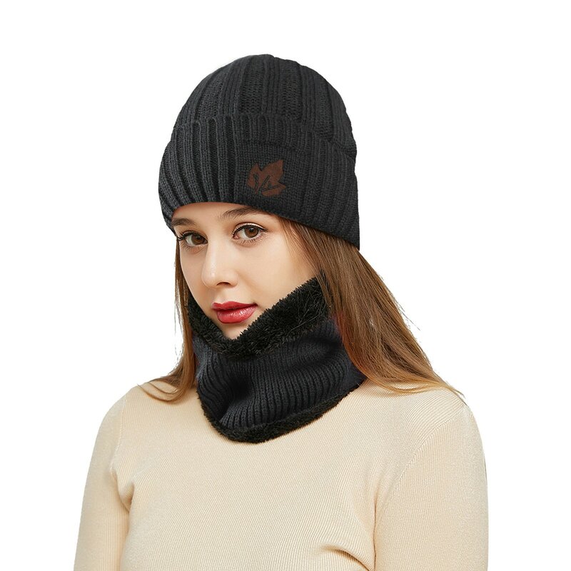 冬ウォームビーニー帽子スカーフセット暖かいニット帽子スカルキャップネックウォーマー厚いフリース裏地冬の帽子とメンズ · レディース