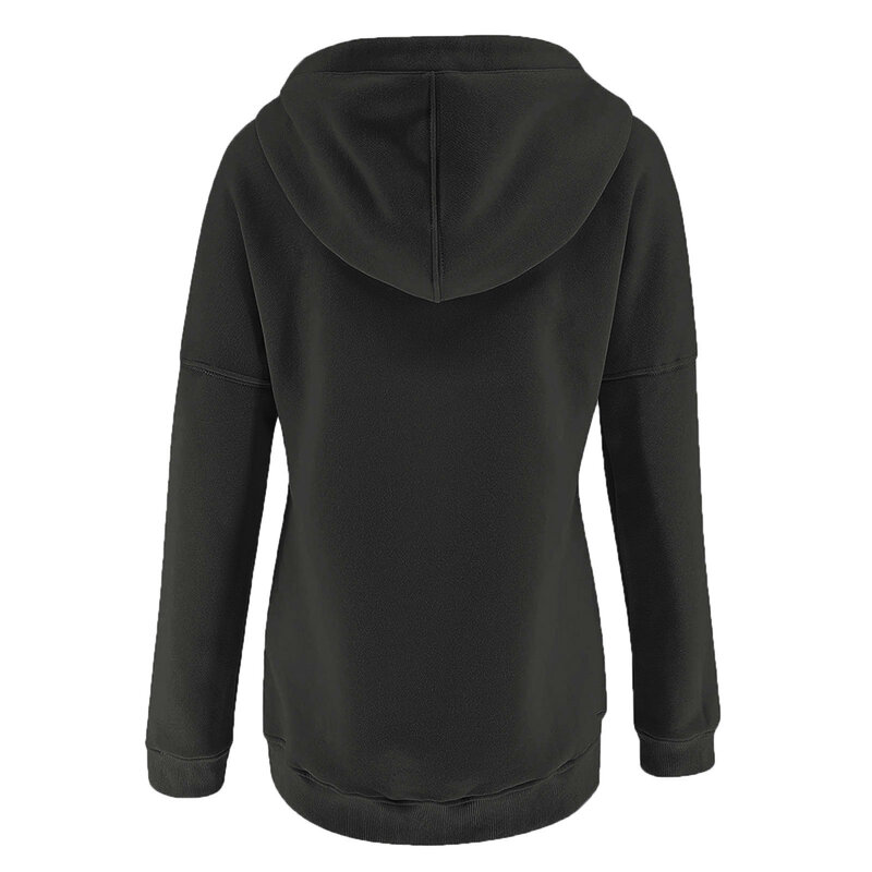 Casual feminino outono cor sólida manga comprida bolsos com capuz zíper esportes outwear casaco hoodies feminino bolso casaco moletom l * 5