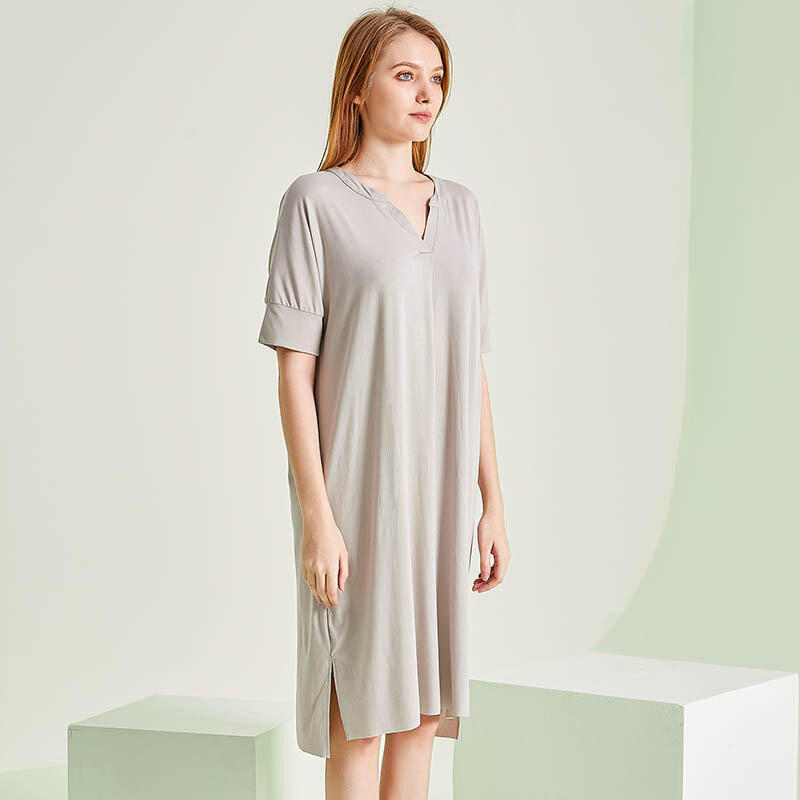 2021 Baju Tidur Rumah Katun Wanita Gaun Lengan Pendek Musim Panas Wanita Piyama Panjang Baju Rumah Mode