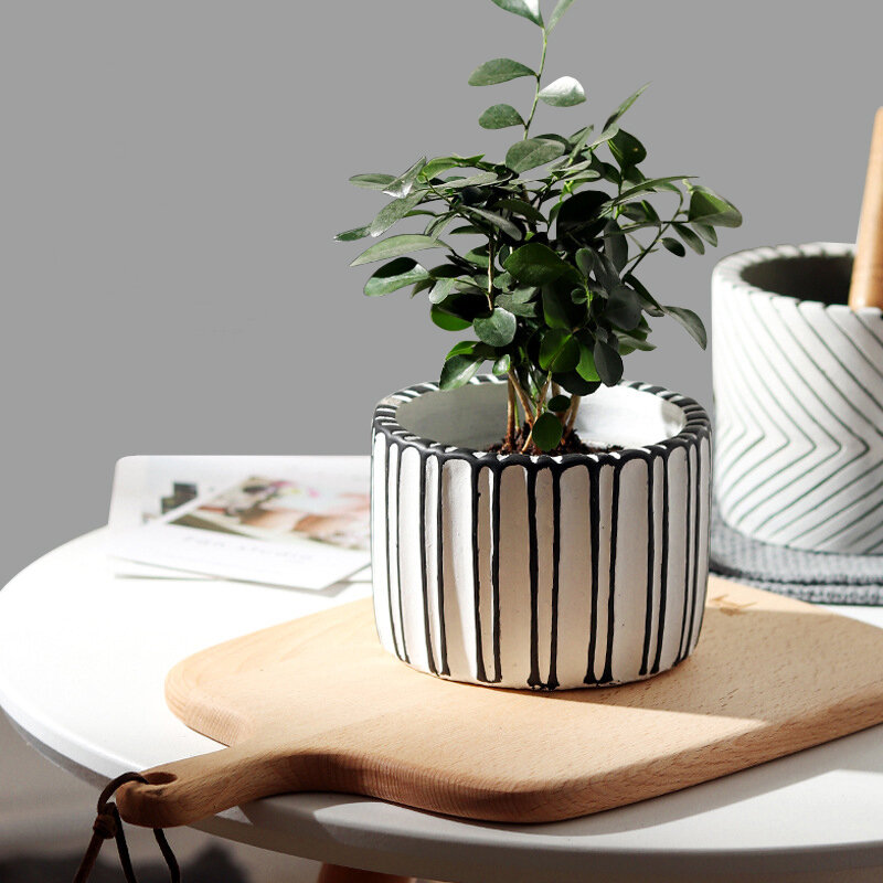 Nordic cement flower pot modern minimalist bump texture white round succulent creative home flower decoration decoration planter