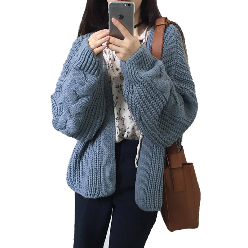 2021 otoño e invierno coreano estilo Retro aguja gruesa tejido punto torcido suéter Cardigan mujeres tendencia de Single-breasted chaqueta