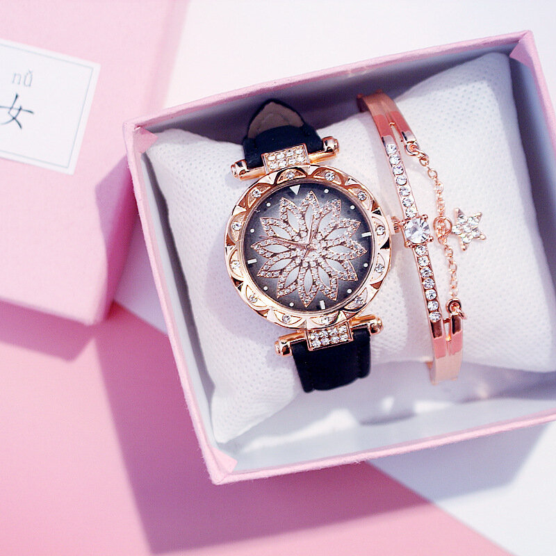 2020 frauen Uhren Armband set Starry Sky Damen Armband Uhr Casual Leder Quarz Armbanduhr Uhr Relogio Feminino