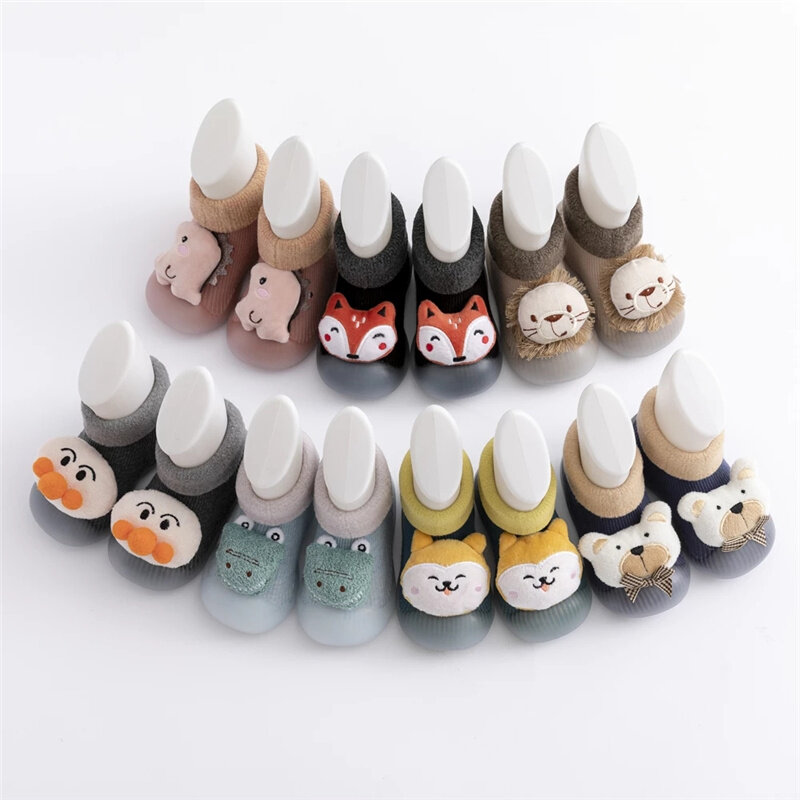 2022 New 0-3 Year Old Baby Socks Shoes Winter Thick Cotton Animal Style Cute Baby Floor Shoes Non-slip First Toddler Shoes