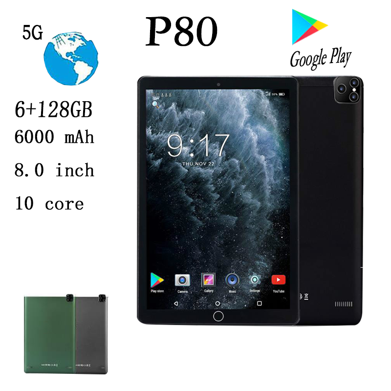 글로벌 버전 태블릿 P80 패드 프로 8 인치 6GB RAM 128GB ROM 태블릿 10 코어 안드로이드 10.0 듀얼 Sim GPS Google Play Type-C Tablett