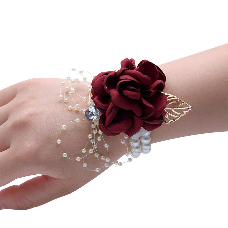 Damigella d'onore farfalla imitazione perle polso fiore corpetto bracciale tessuto fiori a mano accessori per feste di nozze fiore da polso
