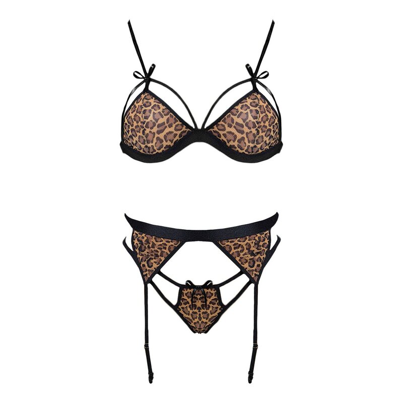 Leopard Sexy Lingerie Women's Underwear Set Cut Out Sexy Bra Set Lenceria Sensual Mujer Erotic Seamless Brief Sets With Garter
