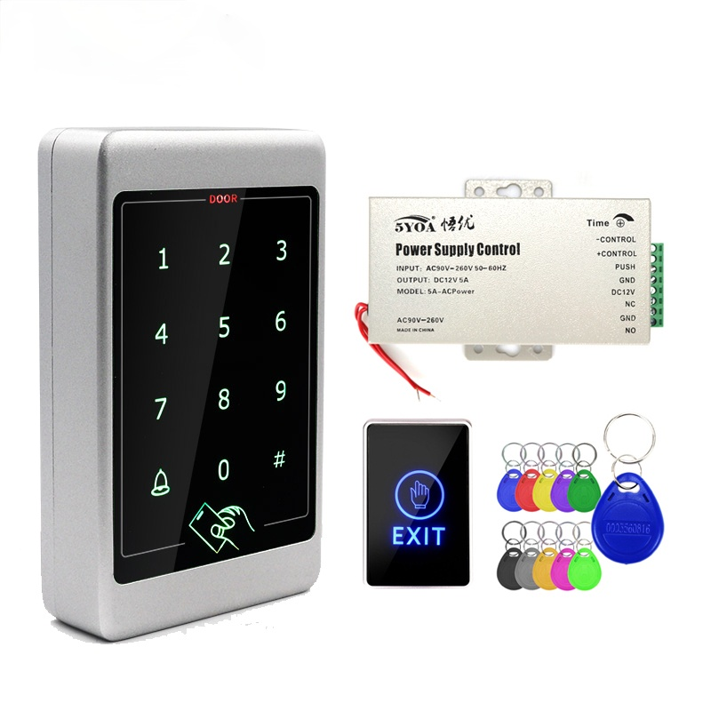 Control de Acceso RFID a prueba de lluvia, botón táctil independiente, cerradura de puerta, teclado, tarjeta de entrada, sistema de lector de controlador
