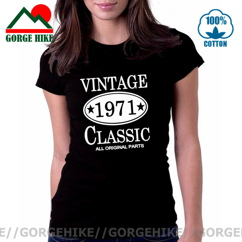 الرجعية 1971 الملابس خمر الكلاسيكية 1971 T قميص المرأة ولدت في 1971 تي شيرت فتاة هدية عيد ميلاد فضفاضة جميع أجزاء الأصلي تي شيرت