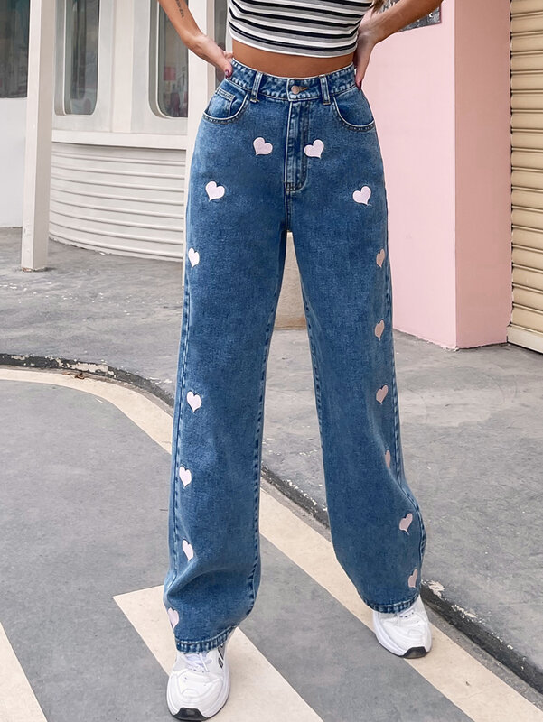 DIFIUPAI – pantalon pour femme, jean ajouré, décontracté, taille haute, jambes larges et droites, Vintage, bleu Denim