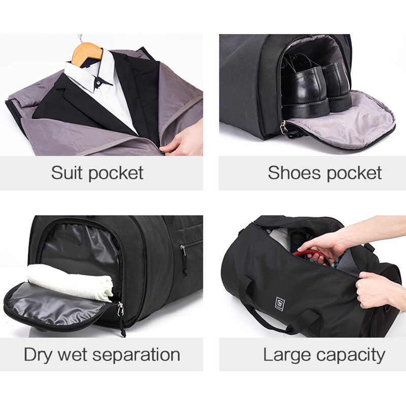 Oifoi bolsa de viagem grande, mochila de roupas masculina e feminina com vários bolsos